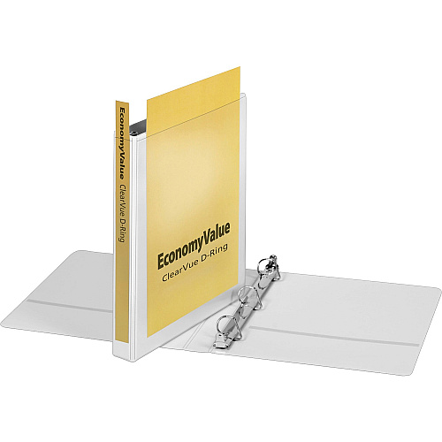 Cardinal EconomyValue ClearVue Slant-D Ring Binder 1" Binder Capacity - Letter - 8 1/2" x 11" Sheet Size - 240 Sheet Capacity - 1" Spine Width - 3 Ring(s) - Fastener(s): D-Ring - Pocket(s): 2, Inside Front & Back - Vinyl - White - 14.88 oz - Recyc (90103)