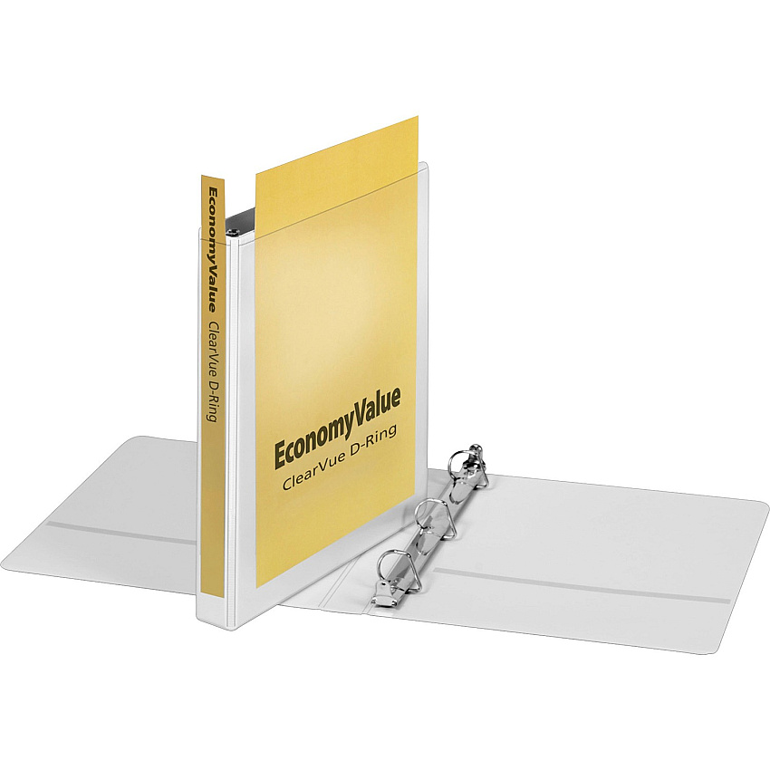 Cardinal EconomyValue ClearVue Slant-D Ring Binder 1" Binder Capacity - Letter - 8 1/2" x 11" Sheet Size - 240 Sheet Capacity - 1" Spine Width - 3 Ring(s) - Fastener(s): D-Ring - Pocket(s): 2, Inside Front & Back - Vinyl - White - 14.88 oz - Recyc (90103)