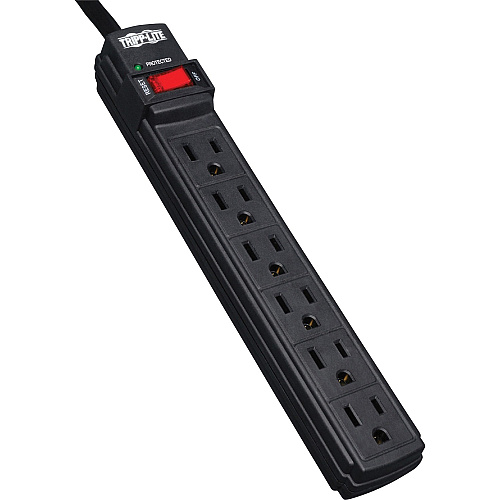 Tripp Lite by Eaton Protect It! 6-Outlet Surge Protector, 6 ft. Cord, 360 Joules, Diagnostic LED, Black Housing 6 x NEMA 5-15R - 1875 VA - 360 J - 125 V AC Input - 125 V AC Output - 6 ft (TLP6B)