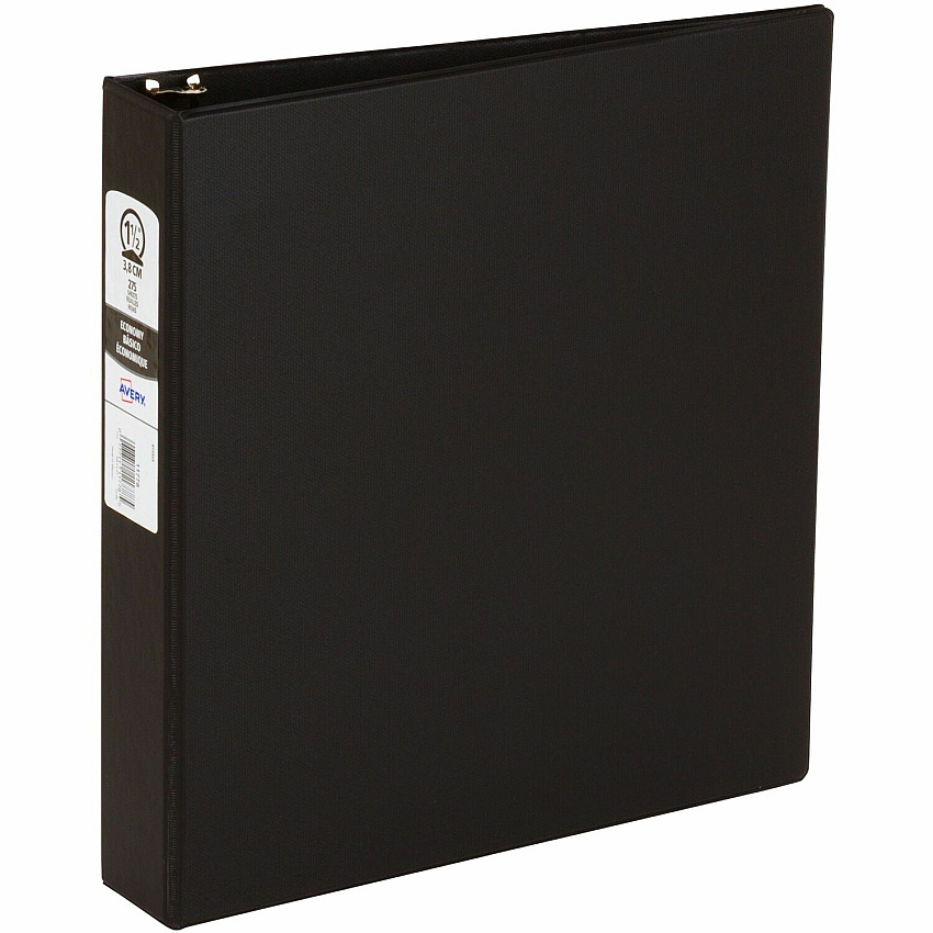 Avery&reg; Standard Binder, 1.5" Round Rings, Color May Vary 1 1/2" Binder Capacity - Letter - 8 1/2" x 11" Sheet Size - 275 Sheet Capacity - 2 1/10" Spine Width - 3 x 1.50" Ring - Fastener: Round Ring - Pocket: 2, Internal - Polypropylene - Black (11778)