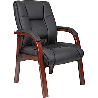 Boss Mid Back Guest Chair Black Seat Color - Vinyl Seat Material - Cherry Frame Color - Wood Frame Material - Four-legged Base - 1 Each (B8999C)