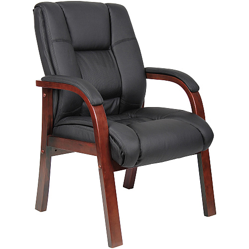 Boss Mid Back Guest Chair Black Seat Color - Vinyl Seat Material - Cherry Frame Color - Wood Frame Material - Four-legged Base - 1 Each (B8999C)