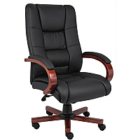Boss CaressoftPlus High-Back Executive Chair Black Seat Color - Vinyl Seat Material - Black, Cherry Wood Frame Color - Wood Frame Material - 5-star Base - 1 Each (B8991C)