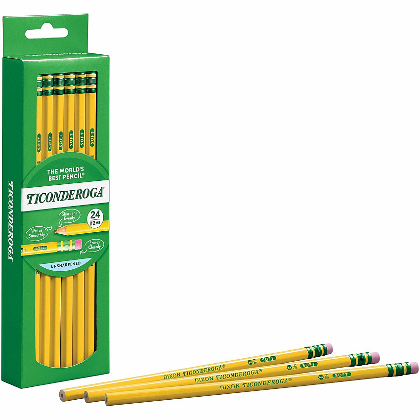 Ticonderoga Wood-Cased Pencils 2HB Lead - Yellow Barrel - 24 / Box (13924)