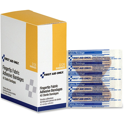 First Aid Only Fingertip Fabric Adhesive Bandages 2.50" Width x 3.25" Length - White - Fabric - 40 / Box (G126)