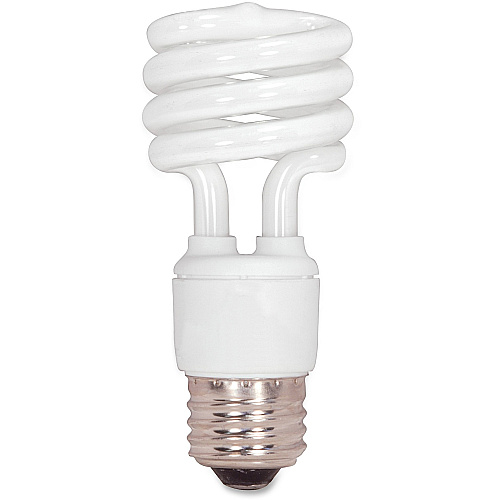 Satco T2 13-watt Mini Spiral CFL Bulb 13 W - 60 W Incandescent Equivalent Wattage - 120 V AC - 900 lm - Spiral - T2 Size - Cool White Light Color - E26 Base - 12000 Hour - 4100&deg;K Color Temperature - 82 CRI - Energy Saver - 1 Each (S7218)