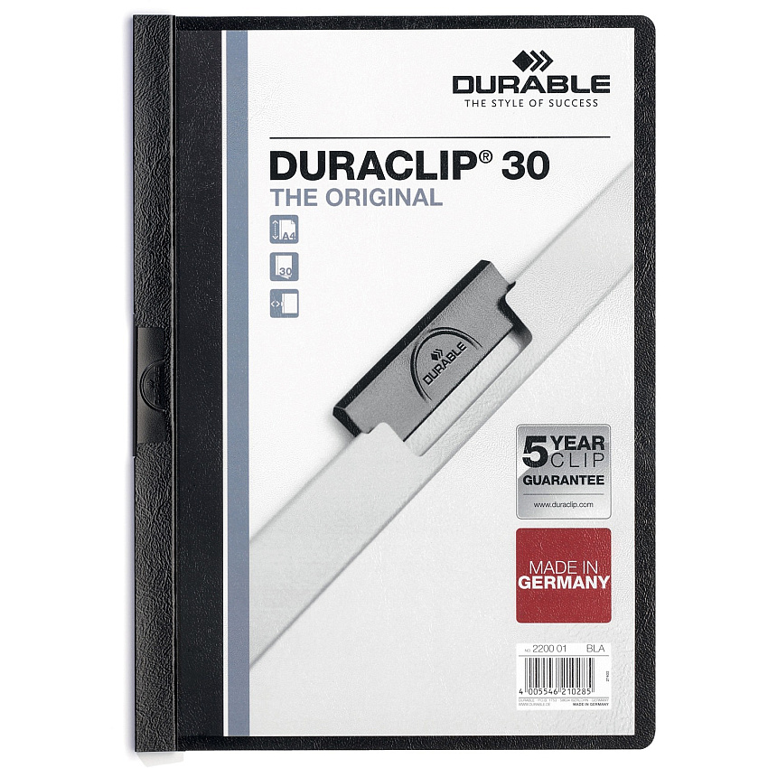 DURABLE&reg; DURACLIP&reg; Report Cover 8 1/2" x 11" - 30 Sheets Capacity - Vinyl, Steel - Black - 1 Each (220301)
