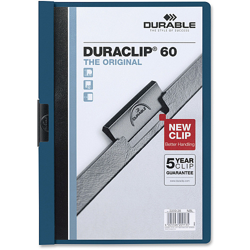 DURABLE&reg; DURACLIP&reg; Report Cover 8 1/2" x 11" - 60 Sheets Capacity - 1 Fastener(s) - Vinyl - Dark Blue - 1 Each (221407)