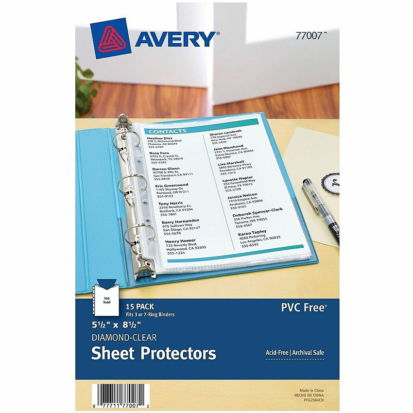 Avery&reg; Mini Diamond Clear Heavyweight Sheet Protectors 1 x Sheet Capacity - For 5 1/2" x 8 1/2" Sheet - 7 x Holes - 3 x Rings - Ring Binder - Top Loading - Rectangular - Clear - Polypropylene - 15/Bag - 1 Carton (77007)