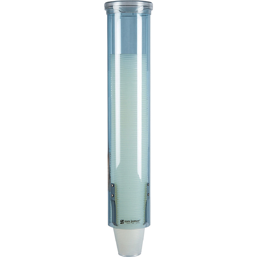 San Jamar Small Pull-type Water Cup Dispenser 16" Tube - Pull Dispensing - Wall Mountable, Surface Mount - Transparent, Arctic Blue - Plastic - 1 Each (C4160TBL)