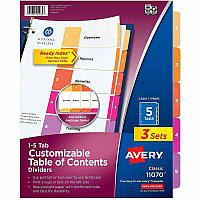 Avery Dividers, 5 Tabs, Ready Index 15 x Divider(s) - 15 Tab(s) - Digit - 1-5 - 5 Tab(s)/Set - 8.5" Divider Width x 11" Divider Length - 3 Hole Punched - White Paper Divider - Multicolor Paper Tab(s) - Hole-punched, Printable, Reinforced (3 Sets of 11070)