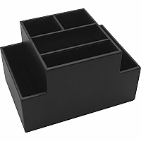 Dacasso Black Leather Desk Supply Organizer 8 x Coaster - 6 Compartment(s) - Desktop - Black - Top Grain Leather, Velveteen - 1 Each (A1048)