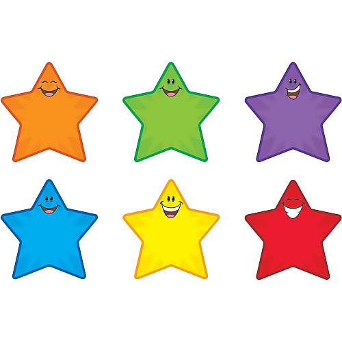Trend Smiling Stars Accents 36 x Smiley Star Shape - Precut - 5.50" Height - Assorted - 36 / Pack (T10907)