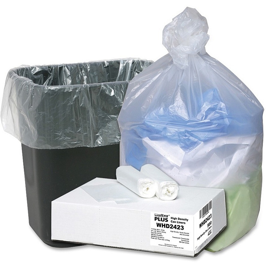 Berry Ultra Plus Trash Can Liners Small Size - 10 gal Capacity - 24" Length x 24" Width x 0.31 mil (8 Micron) Thickness - High Density - Natural - Resin - Industrial Trash, Office Waste - 500 / Carton (WHD2423)