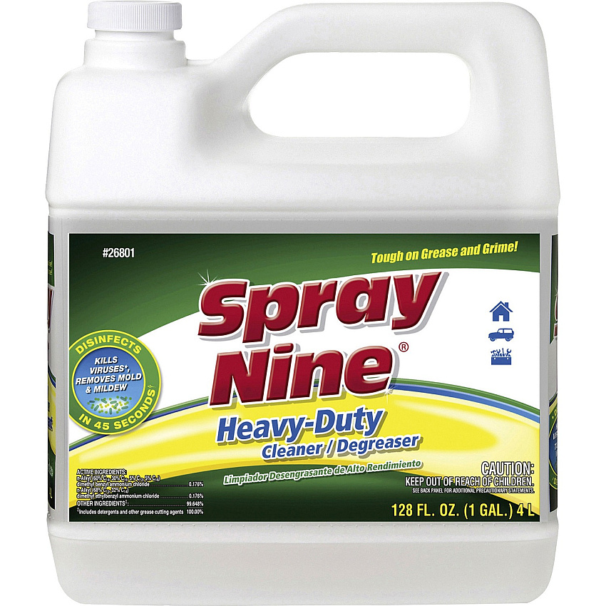 Spray Nine Heavy-Duty Cleaner/Degreaser w/Disinfectant For Refrigerator, Breakroom, Restaurant - 128 fl oz (4 quart) - Recommended For: Dirt Remover, Grease Remover, Grime Remover, Stain Remover, Soil Remover - Disinfectant - Clear - 1 Each (26801)