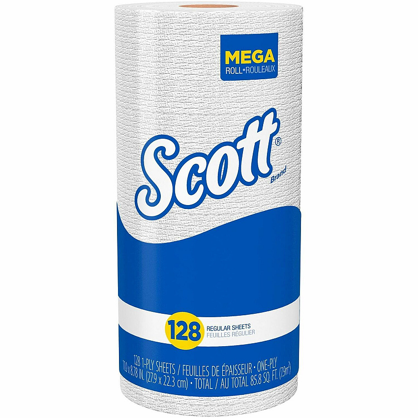 Scott&reg; Kitchen Paper Towels, 1-Ply, 128 Sheet, 1 Roll 1 Ply - 11" Width x 8.78" Length - 128 Sheets/Roll - 4.90" Roll Diameter - White - 1 Roll (41482)