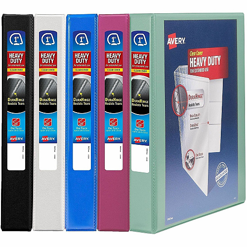 Avery Heavy-Duty View Binder 1" Binder Capacity - Letter - 8 1/2" x 11" Sheet Size - 250 Sheet Capacity - 1 2/5" Spine Width - 3 x 1" Ring - Fastener: Slant Ring - Pocket: 4, Internal - Polypropylene - Black, Pacific Blue, Red, White, Yellow - Adh (79830)