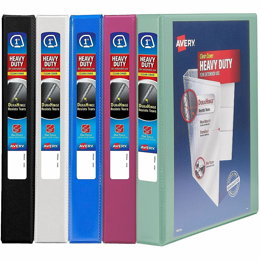 Avery Heavy-Duty View Binder 1" Binder Capacity - Letter - 8 1/2" x 11" Sheet Size - 250 Sheet Capacity - 1 2/5" Spine Width - 3 x 1" Ring - Fastener: Slant Ring - Pocket: 4, Internal - Polypropylene - Black, Pacific Blue, Red, White, Yellow - Adh (79830)