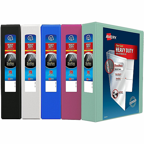 Avery Heavy-Duty View Binder 1 1/2" Binder Capacity - Letter - 8 1/2" x 11" Sheet Size - 375 Sheet Capacity - 2 1/10" Spine Width - 3 x 1.50" Ring - Fastener: Slant Ring - Pocket: 4, Internal - Polypropylene - Black, White, Pacific Blue, Yellow, R (79831)