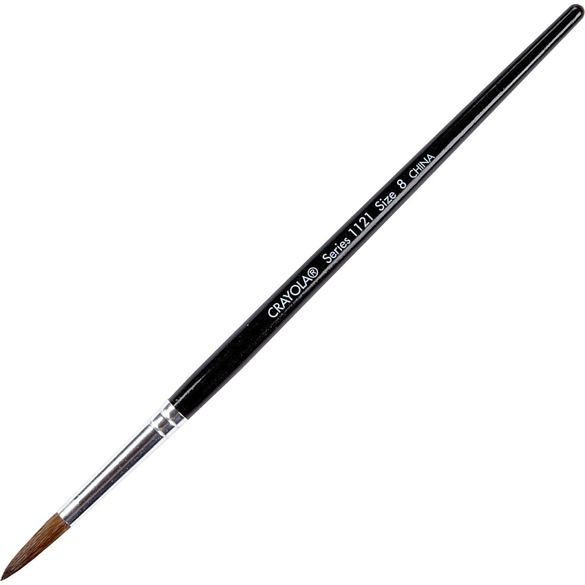 Crayola Size 8 Watercolor Paint Brush No. 8 - Wood Polished Black Handle - Aluminum Ferrule - 1 Dozen (051121012)