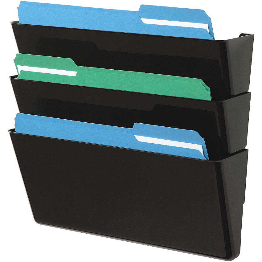 Deflecto Stackable DocuPocket Set 3 Pocket(s) - 7" Height x 13" Width x 4" Depth - Durable - Black - 1 Each (73604)