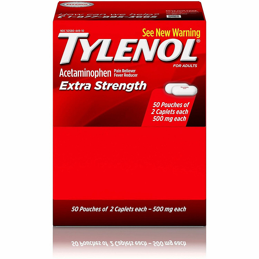 Tylenol Extra Strength Caplets For Headache, Fever, Muscular Pain, Backache, Arthritis, Common Cold, Toothache, Premenstrual Cramp, Menstrual Cramp - 2/Pack - 50 / Box (44910)