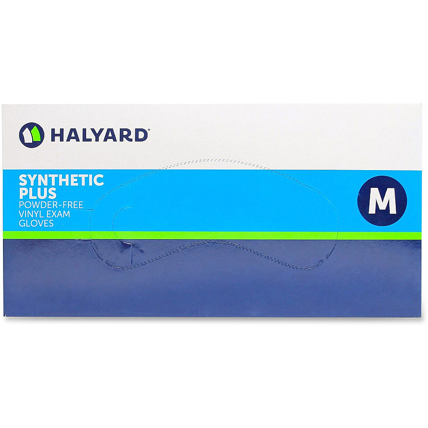 Halyard Synthetic Plus PF Vinyl Exam Gloves 9.50" Glove Length - Polymer Coating - Medium Size - For Right/Left Hand - Clear - Latex-free, Non-sterile - 100 / Box (55032)