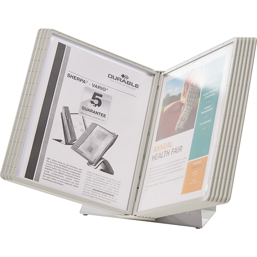 DURABLE Desk Reference System with Display Sleeves Desktop - 10 Panels - Support Letter Media - Antimicrobial - Gray - 1 Each (535810)
