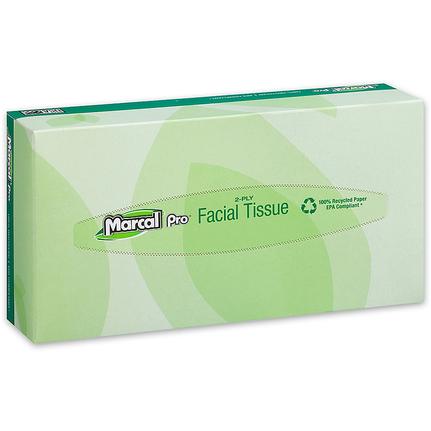 Marcal Pro Facial Tissue - Flat Box 2 Ply - 4.50" Width x 8.60" Length - White - 100 / Box (2930)