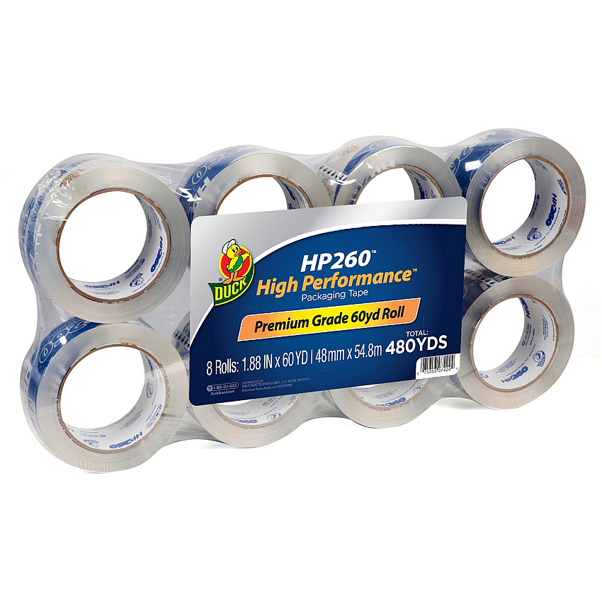 Duck HP260 High Performance Packaging Tape 60 yd Length x 1.88" Width x 3.1 mil Thickness - Crystal Clear - UV Resistant - For Sign, Sealing, Shipping, Packing - 8 / Pack (1067839)