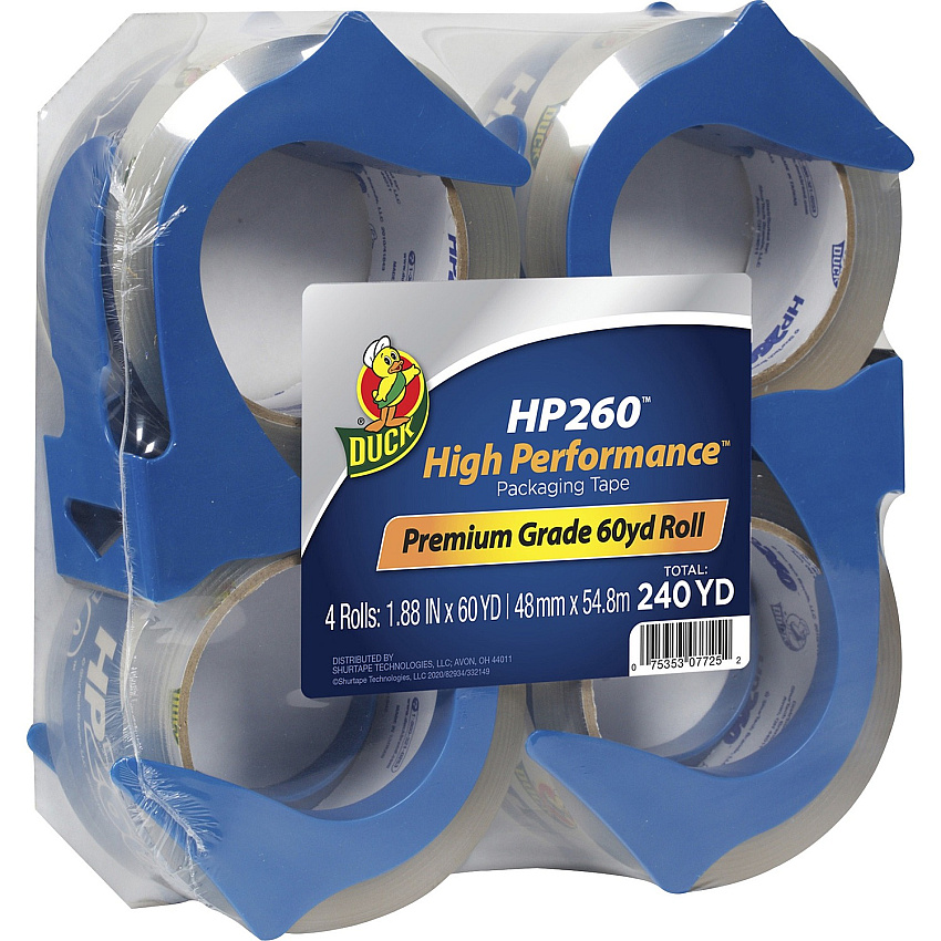 Duck HP260 High Performance Packaging Tape 60 yd Length x 1.88" Width x 3.1 mil Thickness - Crystal Clear - Acrylic - UV Resistant - For Packing, Shipping, Storing, Label Protection - 4 / Pack (847667)