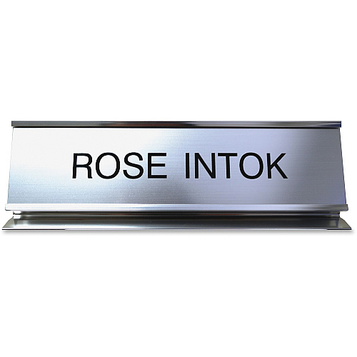 Xstamper Pedestal Aluminum Desk Sign 8" Holding Width x 2" Holding Height - Rectangular Shape - Long Lasting, Durable - Aluminum, Plastic - Silver - 1 Each (K51)