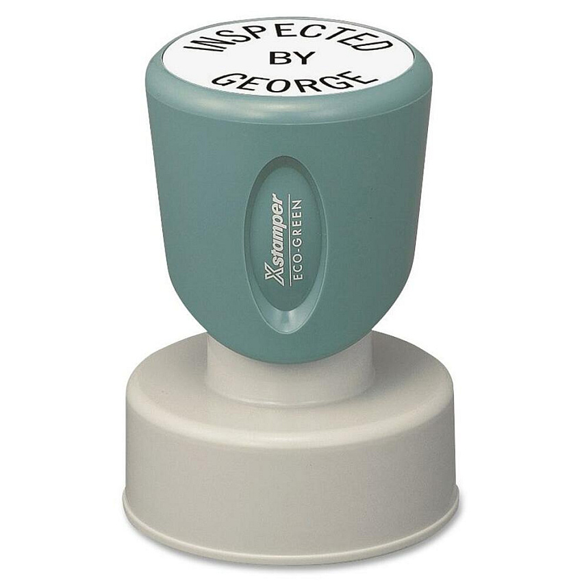 Xstamper Custom Round Pre-inked Stamp Custom Message Stamp - 1.19" Impression Diameter - 50000 Impression(s) - Green, Gray - Plastic - Recycled - 1 Each (N49)