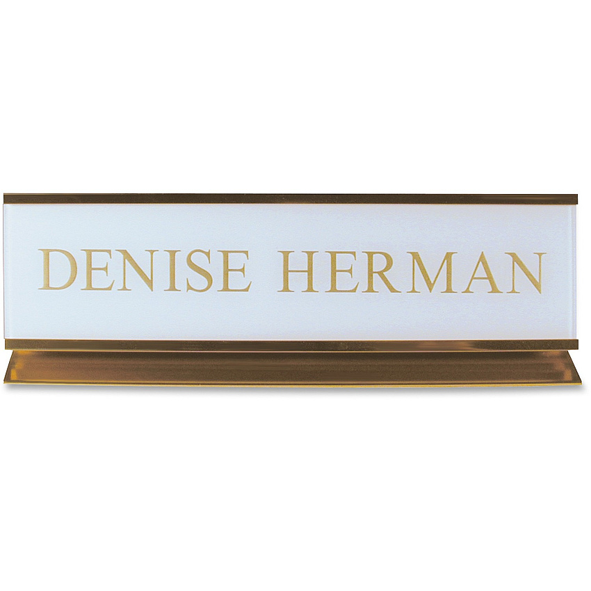 Xstamper Pedestal Aluminum Desk Sign 8" Holding Width x 2" Holding Height - Rectangular Shape - Long Lasting, Durable - Aluminum, Plastic - Gold - 1 Each (K50)