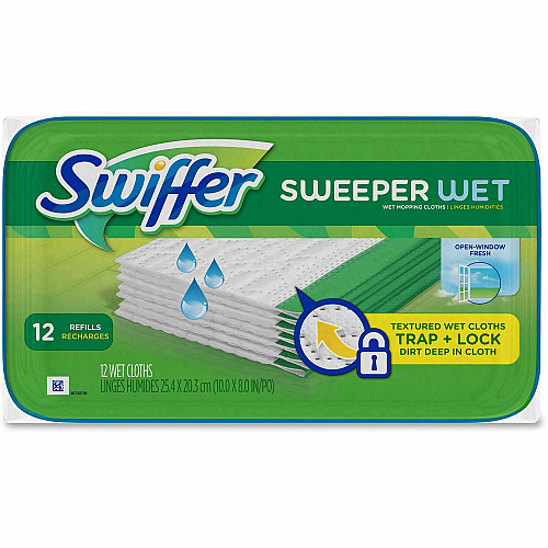 Swiffer Sweeper Wet Cloths Disposable, Residue-free - Green - 12 / Pack (35154)