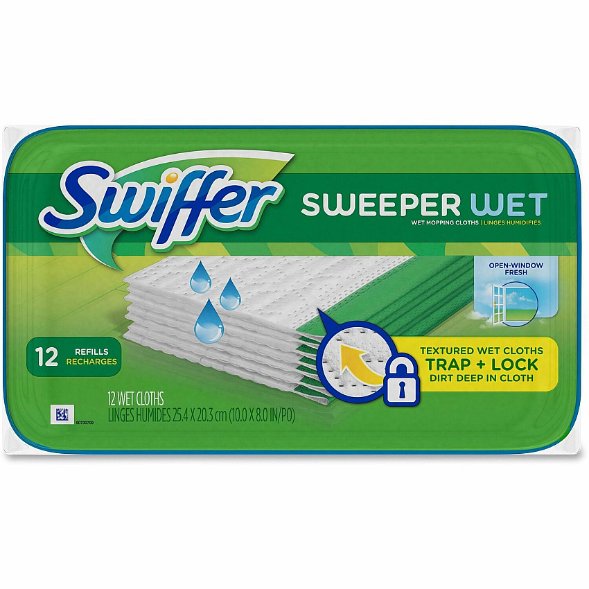 Swiffer Sweeper Wet Cloths Disposable, Residue-free - Green - 12 / Pack (35154)
