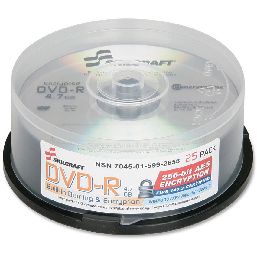 SKILCRAFT DVD Recordable Media - DVD-R - 8x - 4.70 GB - 25 Pack Spindle 120mm - 2 Hour Maximum Recording Time (5992658)