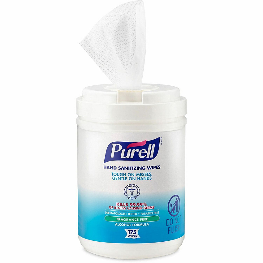PURELL&reg; Alcohol Hand Sanitizing Wipes 6" Width x 7" Length - White - 175/Tub - 1 Each (903106)