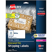 Avery&reg; 2" x 4" Labels, Ultrahold, 100 Labels Waterproof - 2" Width x 4" Length - Permanent Adhesive - Rectangle - Laser - Matte - White - Film - 10 / Sheet - 10 Total Sheets - 100 Total Label(s) - 100 Labels/Pack - 1 Carton (15513)