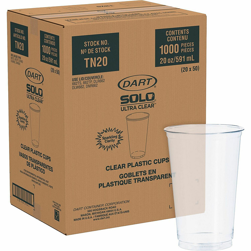 Solo Ultra Clear 20 oz Cold Cups 50.0 / Bag - 20 / Carton - Clear - Plastic - Cold Drink (TN20)