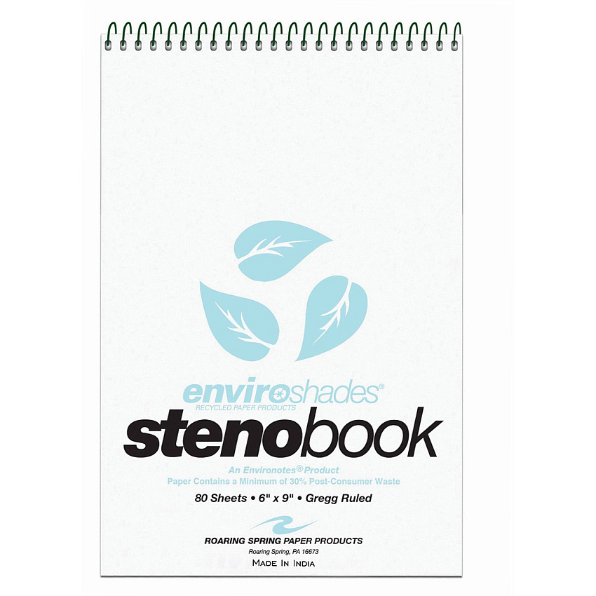 Roaring Spring Enviroshades Recycled Spiral Steno Memo Book 80 Sheets - 160 Pages - Printed - Spiral Bound - Both Side Ruling Surface - Gregg Ruled Red Margin - 15 lb Basis Weight - 56 g/m² Grammage - 9" x 6" Sheet Size - 1.25" Height x 6" Wi (12284)