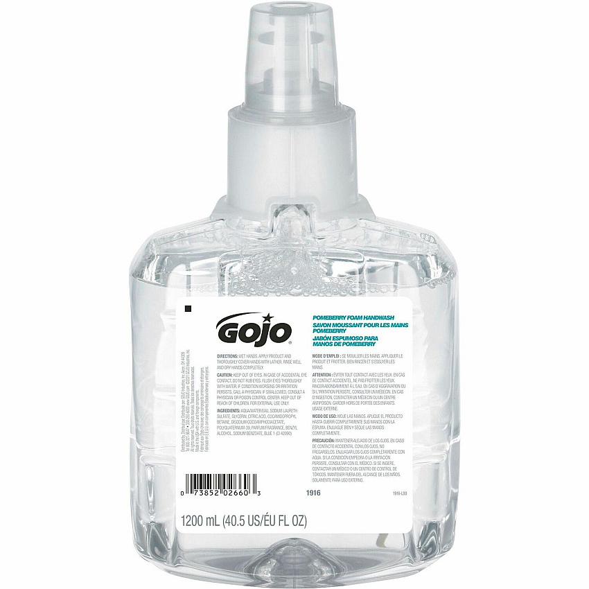 Gojo&reg; LTX-12 Pomeberry Foam Handwash Refill Pomeberry Scent - 1.27 quart - Bottle Dispenser - Hand - Moisturizing - Light Blue - Bio-based, Rich Lather, Eco-friendly - 1 Each (191602)