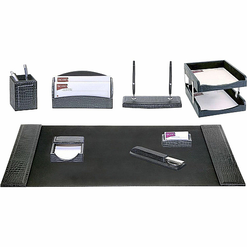Dacasso Avellino Crocodile 9-Piece Desk Set Black - Leather - 1 Each (D2220)