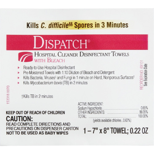 Clorox Dispatch Cleaner Disinfectant Towels with Bleach, 7 x 8, 50/Box, 6 Boxes/Carton (69101)