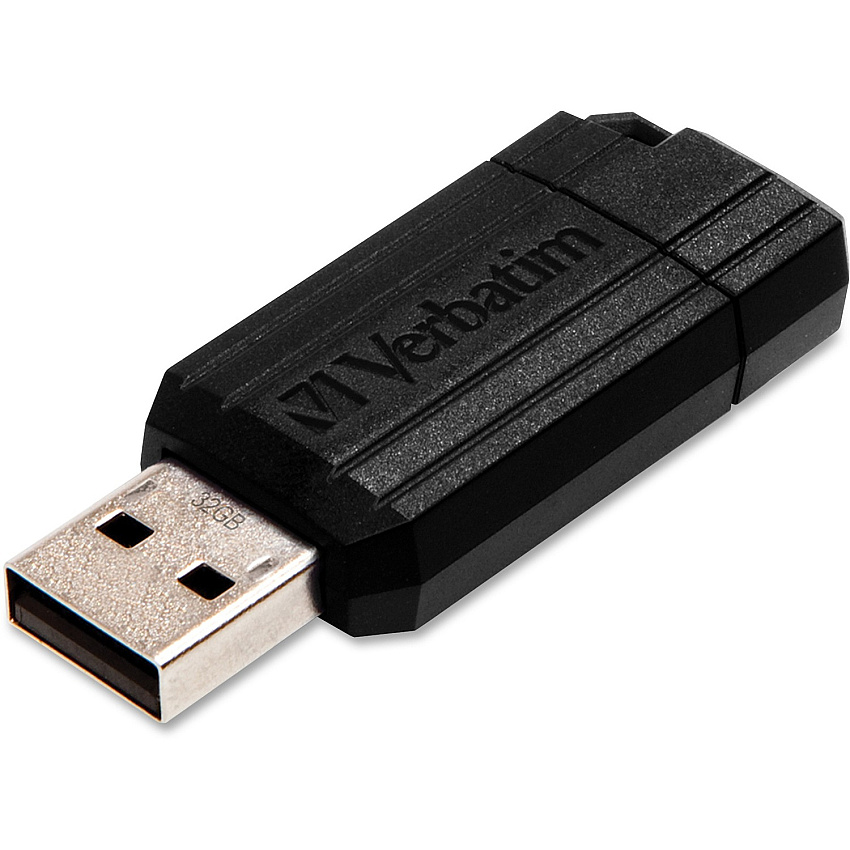 Microban 32GB PinStripe USB Flash Drive - Black 32 GB - USB 2.0 Type A - Black - Lifetime Warranty - 1 Each (49064)