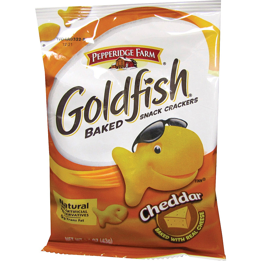 Goldfish Pepperidge Farm Goldfish Shaped Crackers Trans Fat Free - Cheddar - 1 Serving Bag - 1.50 oz - 72 / Carton (13539)