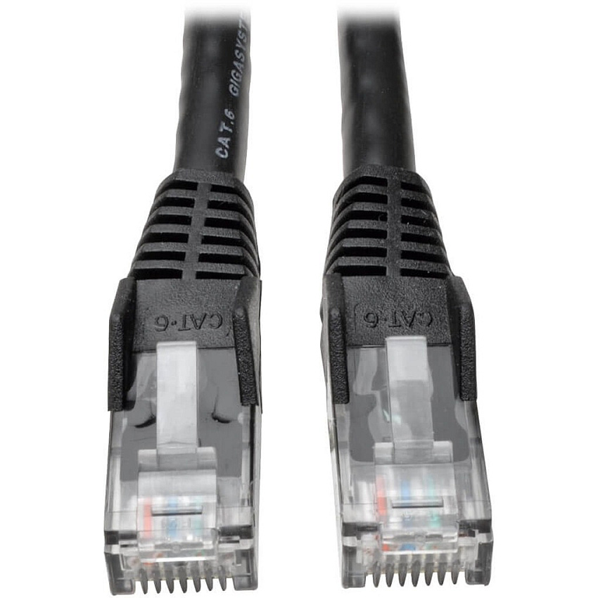 Eaton Tripp Lite Series Cat6 Gigabit Snagless Molded (UTP) Ethernet Cable (RJ45 M/M), PoE, Black, 100 ft. (30.5 m) 100 ft Category 6 Network Cable for Network Device - First End: 1 x RJ-45 Network - Male - Second End: 1 x RJ-45 Network - Male  (N201100BK)