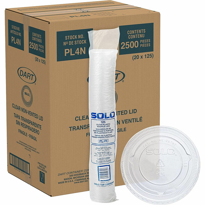 Solo PET Plastic Souffle Portion Cup Lids Round - 3.1" - Polyethylene Terephthalate (PET), Plastic, Polypropylene - 20 / Carton - 125 Per Bag - Clear (PL4N)