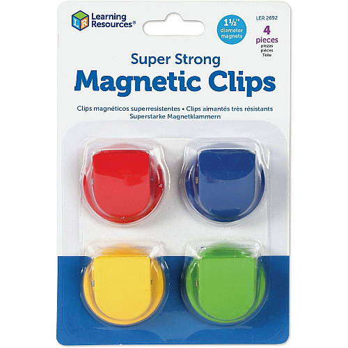 Learning Resources Super Strong Magnetic Clips Set 1.5" Diameter - 50 Sheet Capacity - for Whiteboard, Folder - Assorted - 4 / Pack (LER2692)