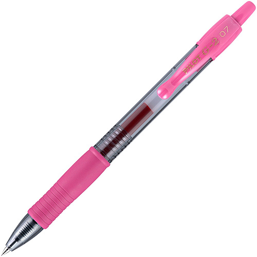 Pilot G2 -7 Retractable Gel Roller Pens 0.7 mm Fine Pen Point - Refillable - Retractable - Pink Ink - Gel-based - Translucent Barrel - 1 Dozen (31174)